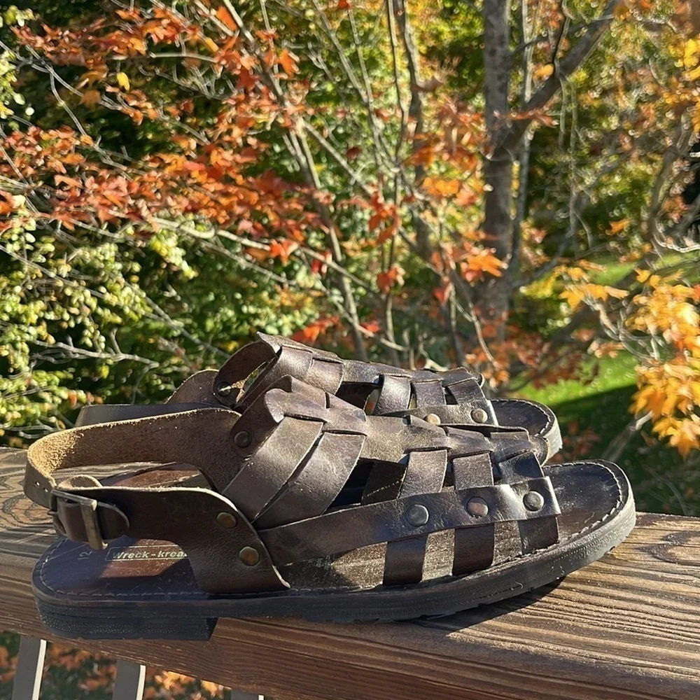 Wreck-Kreations leather grommets buckled soles made of tires size 12 sandals